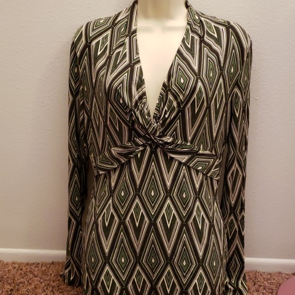 Ann Taylor Tops - Ann Taylor Medium Green Blk Geo Shirt Top